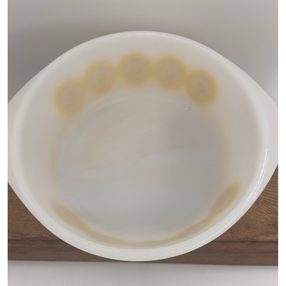 Glasbake Casserole Dish J514 2QT Vintage Milk Glass Harvest Gold Daisy Medallion - Picture 3 of 5